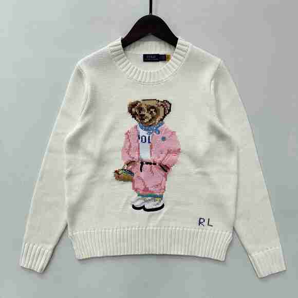 Polo Ralph Lauren Sweaters - Polo Ralph Lauren White Pink Outfit Bear Crewneck Knit Sweater